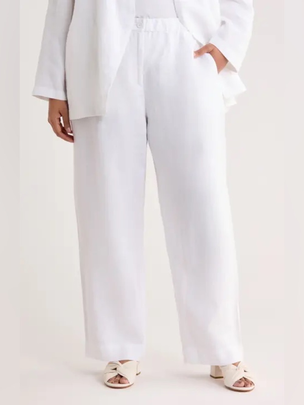 Eileen Fisher White Lyocell Organic Linen Blend Wide Leg Pants Size XL